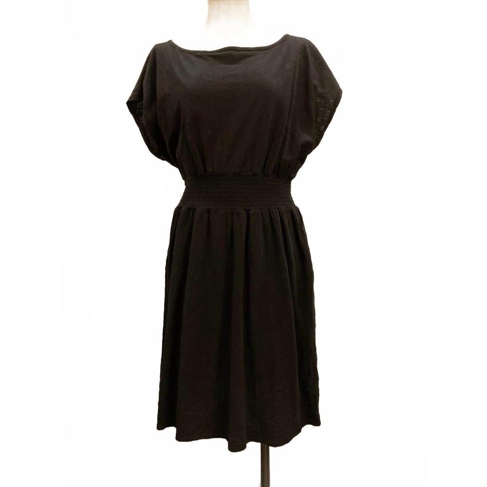 NEW MODODOC women's short dolman smocked waist dress in black